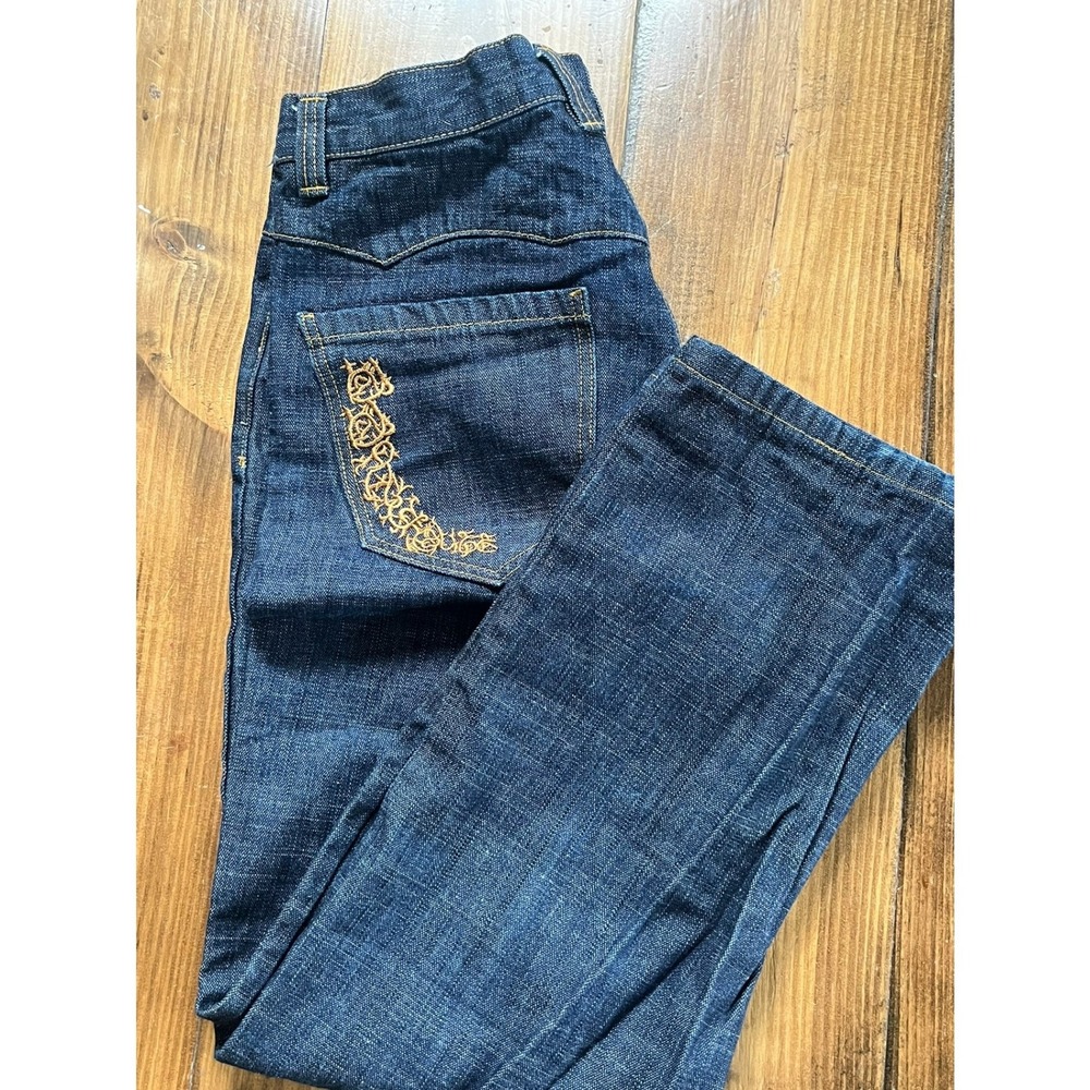 Brooklyn Xpress Mens Dark Wash Embroidered Straight Leg Denim Jeans W34 L34 - Picture 7 of 8